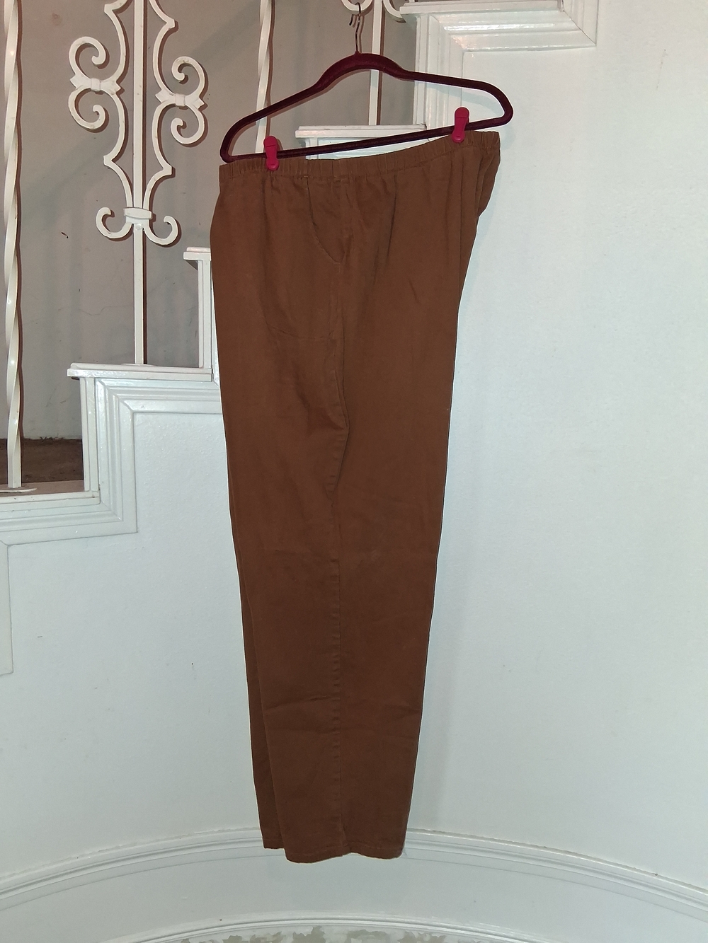 Women"s Casual Elastic-Waist Brown Pants